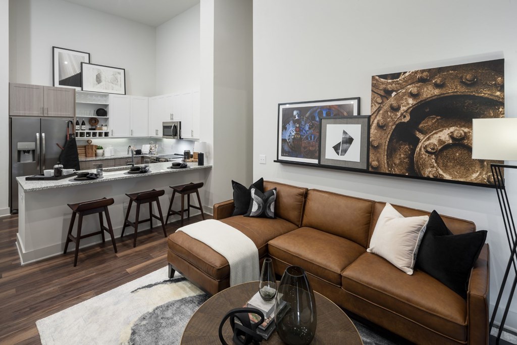 Living Room With Gourmet Kitchen View at Berkshire Pullman, Frisco, TX, 75034